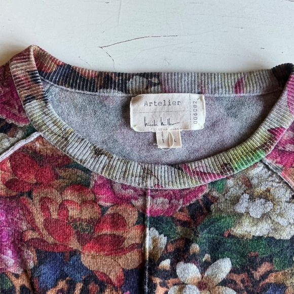 Nicole Miller Artelier floral boho crew neck raglan sleeve sweater Large - Picture 2 of 7